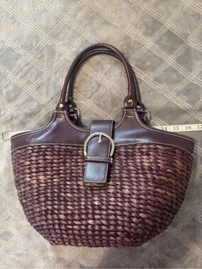 Handbag Wicker Straw :leather Purse Brown color high quality
